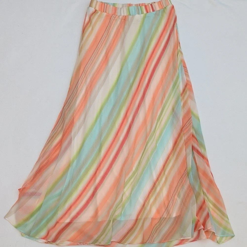 Chico's Pastel Striped Martha Maxi Skirt